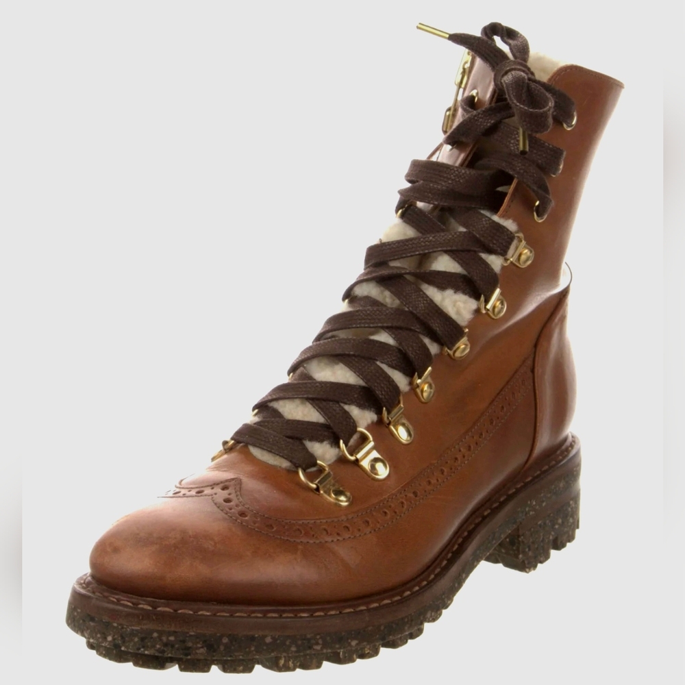 The Office of Angela Scott Mr Bernard Boots 38.5 Cognac Leather Combat Lace-Up - Picture 2 of 8